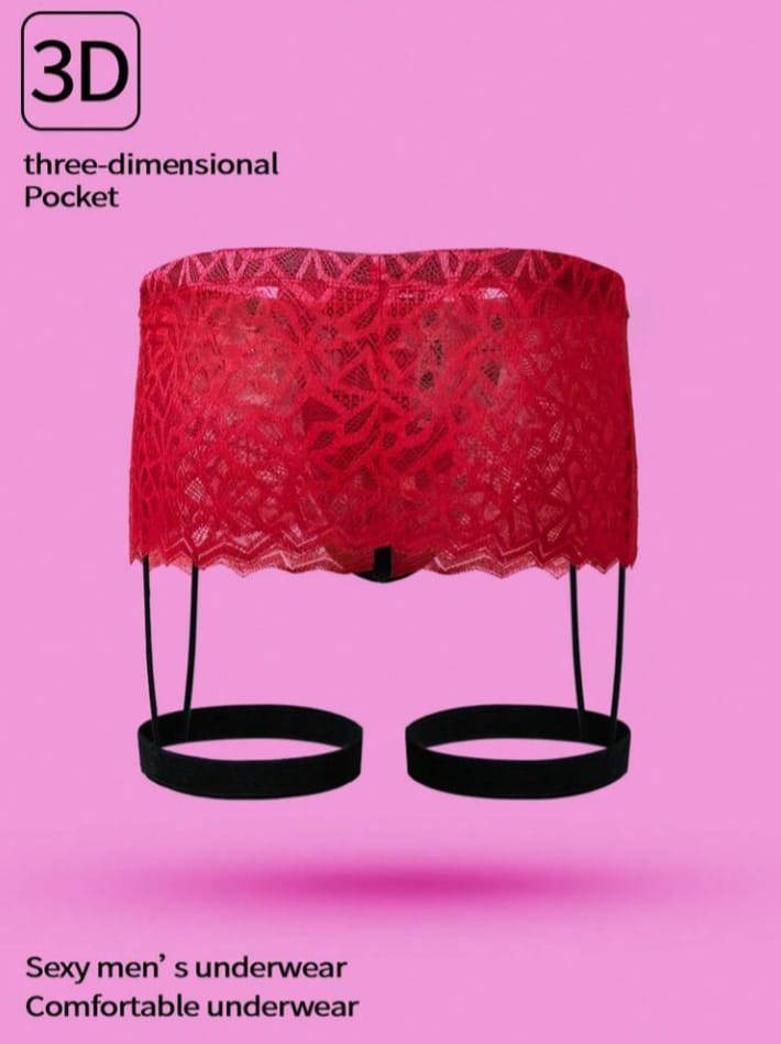 Men's sexy lace see-through belt briefs underwear